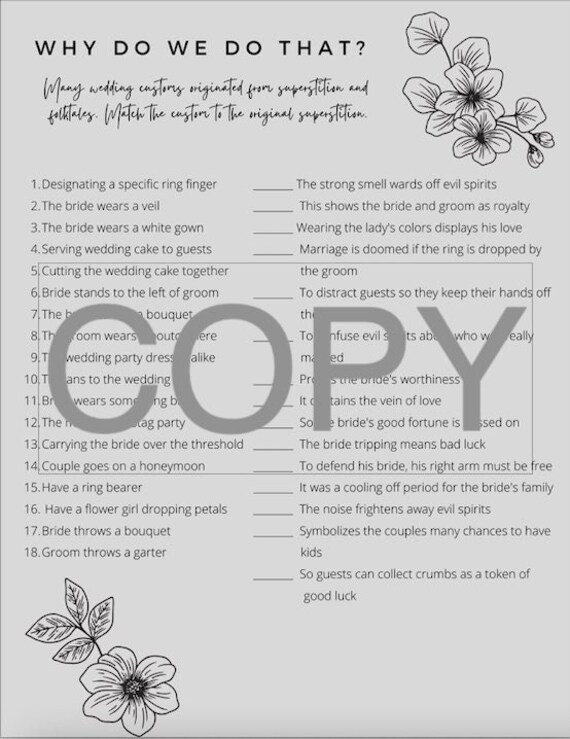 Downloadable Wedding Shower Game why Do We Do That Etsy