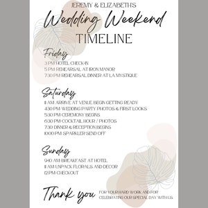 Wedding Weekend Timeline Template, Wedding Weekend Itinerary, Wedding Agenda, Wedding Schedule Editable Itinerary, Digital Wedding Itinerary