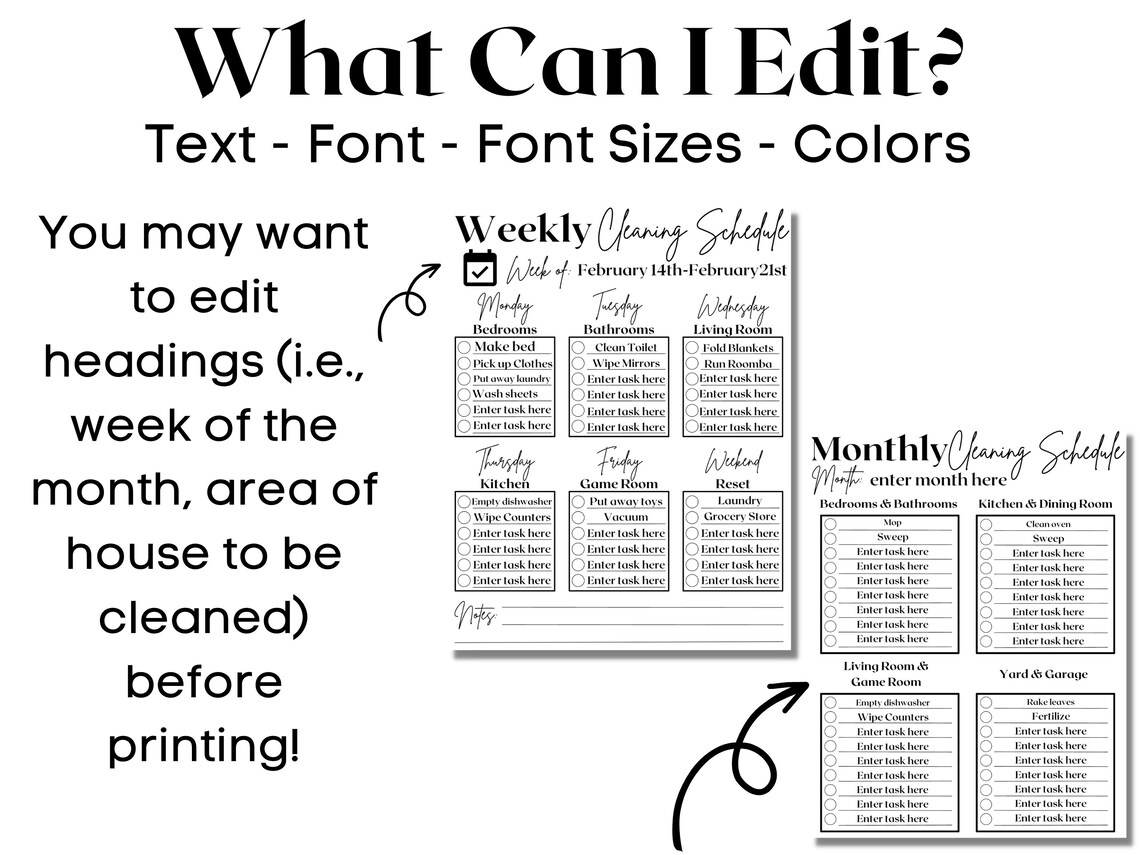 Cleaning Schedule Printable, Digital Cleaning Tracker Schedule