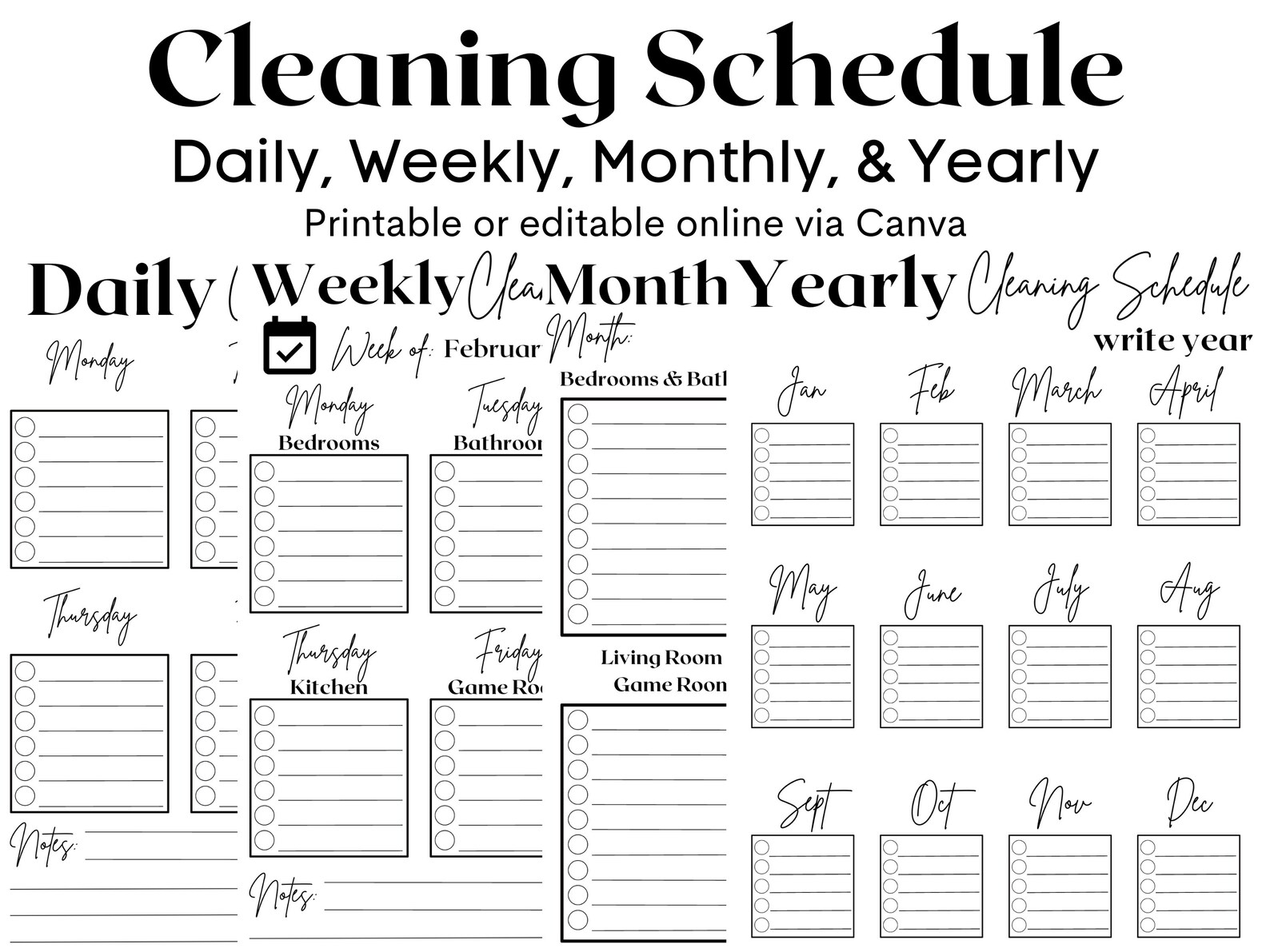 Cleaning Schedule Printable, Digital Cleaning Tracker Schedule