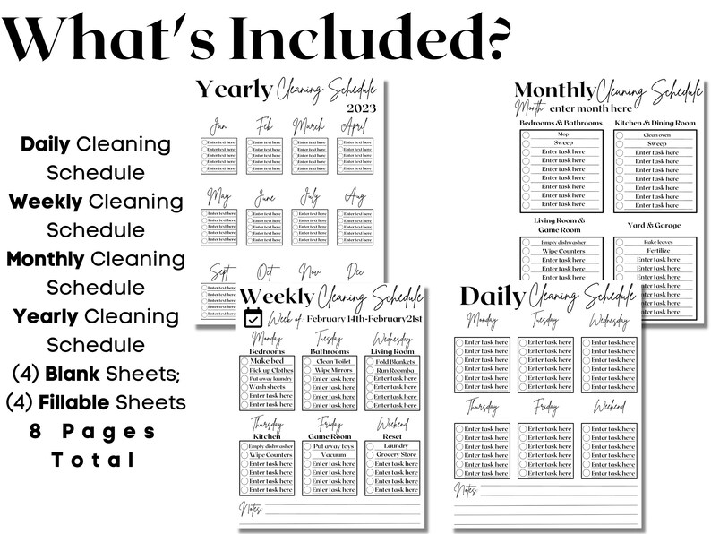 Cleaning Schedule Printable, Digital Cleaning Tracker Schedule