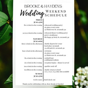 Wedding Weekend Timeline Schedule Itinerary Template Printable and Digital, Minimalist Wedding Weekend Timeline Agenda Template