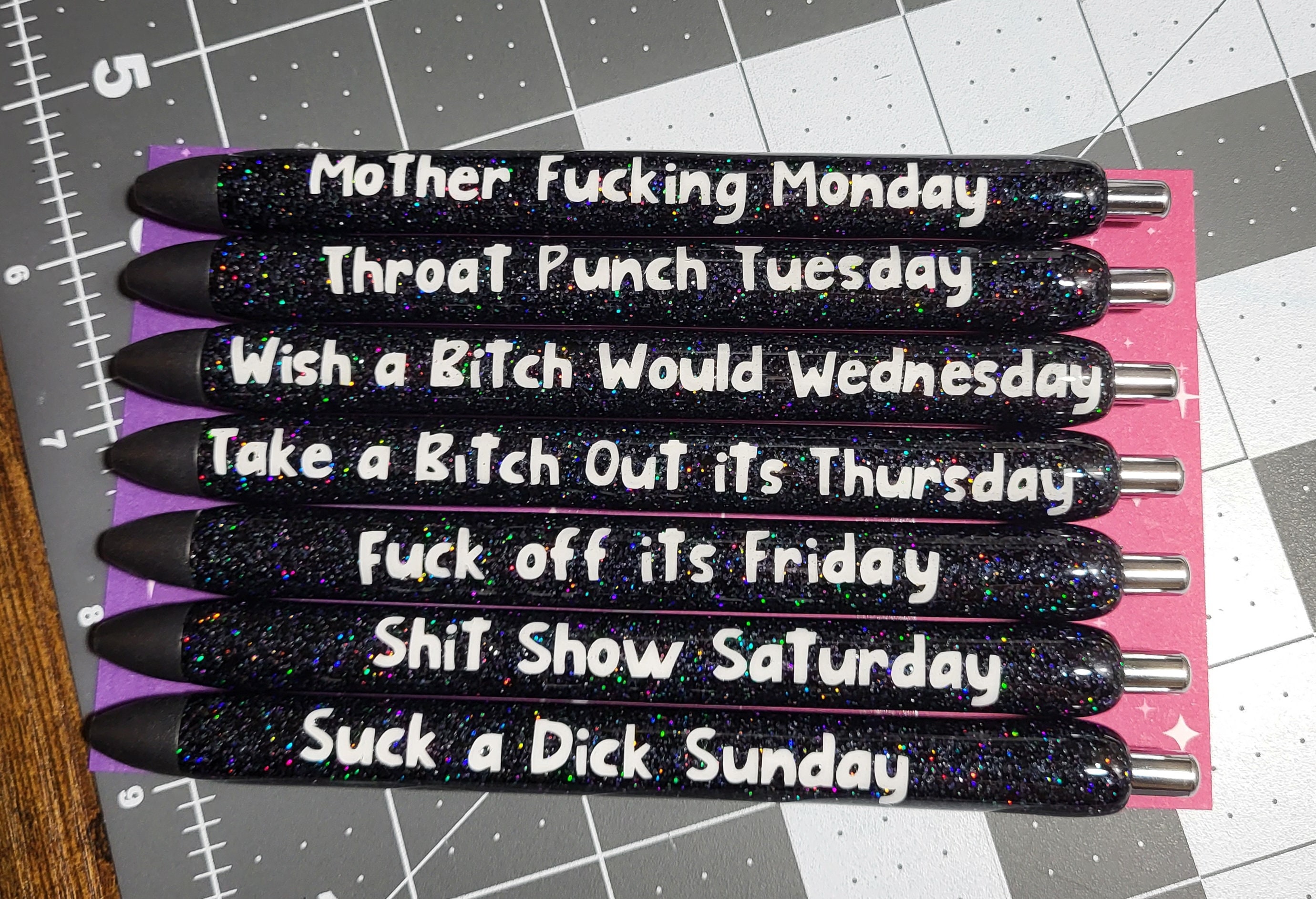 Sabary 7 Pcs Swear Word Daily Pens Funny Seven Days of the Week pens Cuss  Word Negative Snarky Office Dirty Ballpoint Pens for Colleague Co-worker