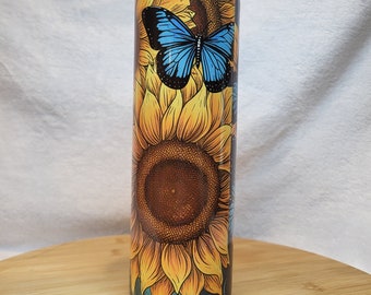 Sunflower and Blue Butterflies Stainless Steel Tumbler 20oz