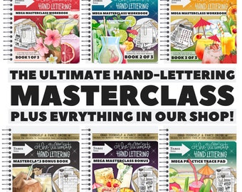 Learn to Hand Letter, The Ultimate Hand Lettering MEGA Bundle Collection: 46 eBooks, 1220 SVGs & HUGE Bonuses! Over 6100 Pages, All Levels