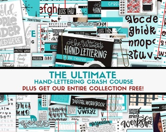 Learn To Hand Letter | The Ultimate Crash Course Digital Workbook Plus Our Entire Collection of 47 Additional Ebooks, 1,220 Files+ MORE FREE