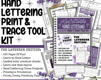 Learn To Hand Letter, The Ultimate Hand Lettering Print & Trace Workbook, 230 Pages PDF, Printables with a Lavender Purple Theme, Procreate