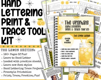 Learn To Hand Letter, The Ultimate Hand Lettering Digital Print & Trace Workbook, 180 Pages PDF, Printables with Lemon Theme, Procreate, Fun