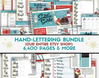 Learn To Hand Letter Like a Pro, Mega Bundle, 48 Ebooks, 6,400 Pages of Brush Hand Lettering Fun, 1,200+ Digital Print & Trace Files, Fonts