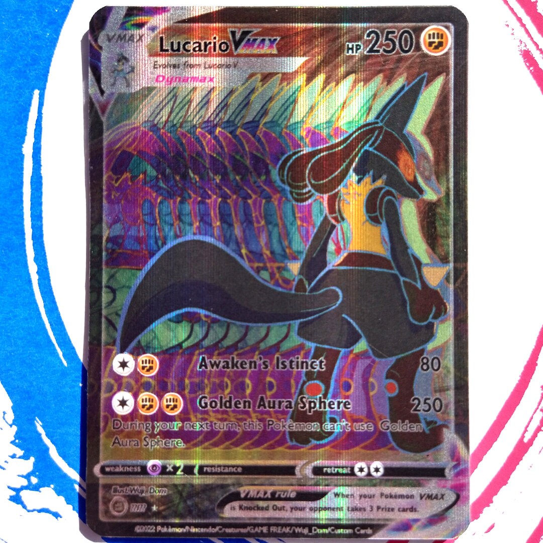 Mavin  Gold Mega Lucario GX EX Pokemon Card Shiny Full Art SV22 Custom  Metal Holo Promo