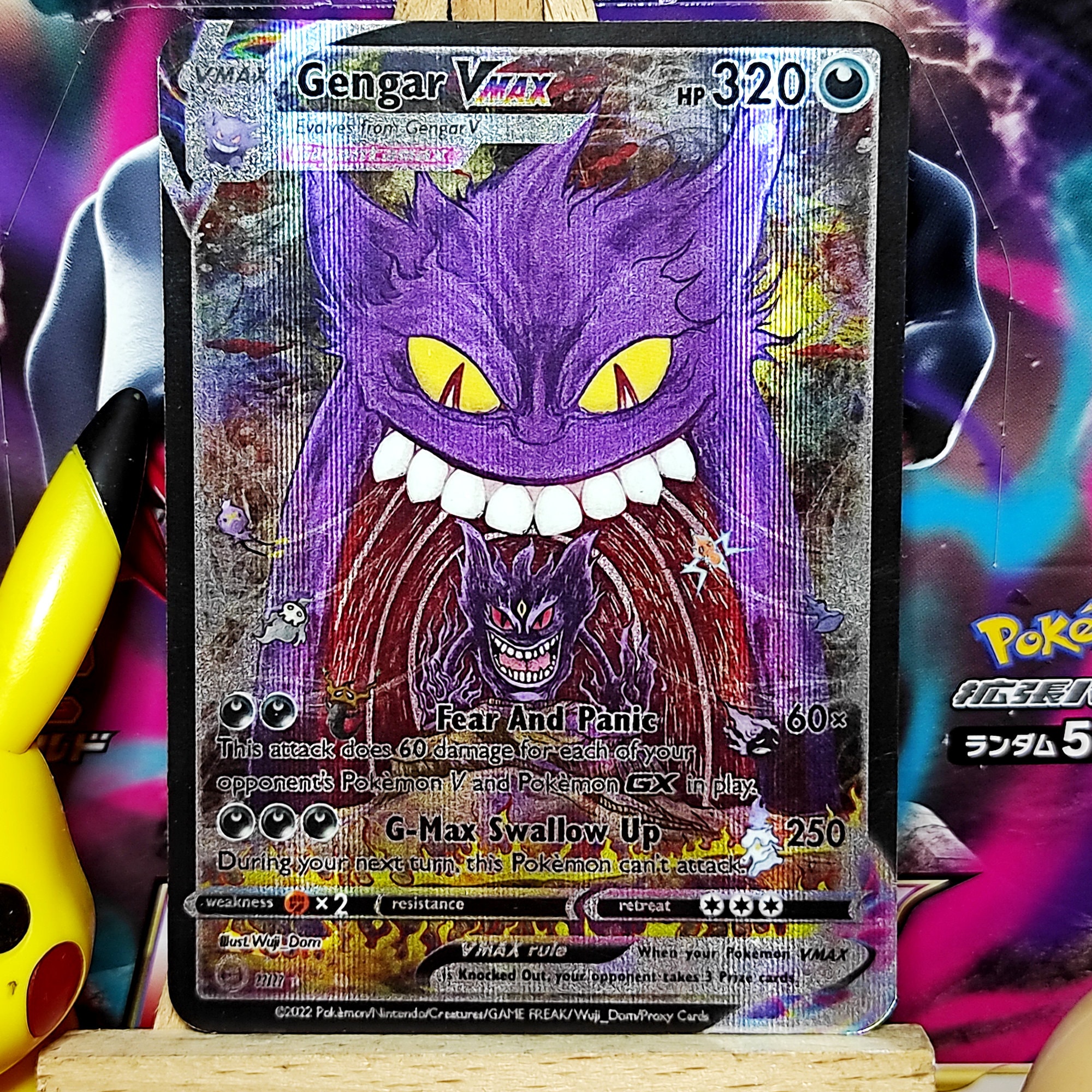 Gengar and he's bros Pikachu ash Vmax gaming shining gx ex m mega ultra  pokemon gx ex card custom holographic ancient full art v vmax