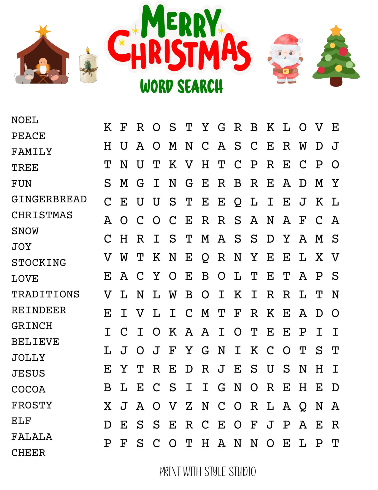 Printable Christmas Word Search, Ready to Print Christmas Activity, Kids Christmas Fun, Digital