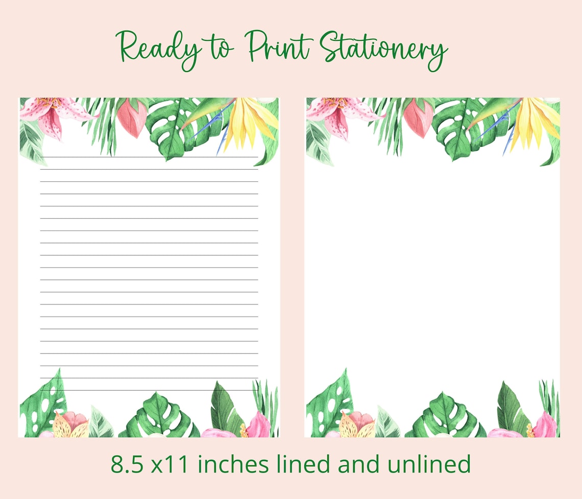Printable Stationery Floral Tropical Floral Writing Paper - Etsy