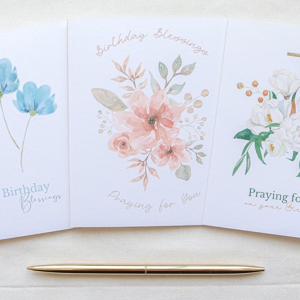 Boxed Set of 6 Birthday Cards, Stationery Cards, Floral Birthday Cards - Catholic Greeting Card - Physical Card
