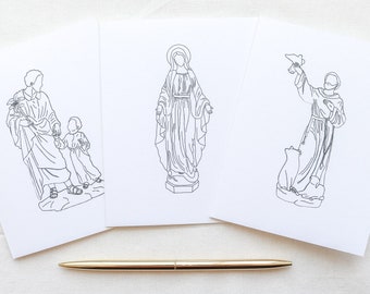Katholieke wenskaartenset, Sint-Franciscus, Heilige Moeder Maria en Sint-Jozef en Jezus