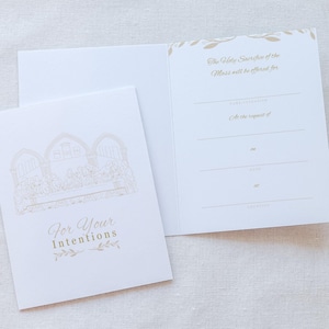 Carte d'intention de messe La Cène avec fleurs dorées | Carte de prière catholique faite main | Carte physique