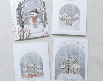 Boxed Set Christmas Cards, Watercolor Christmas Village, Merry Christmas, Blank Inside Notecards - Catholic Christmas Card - Physical Card