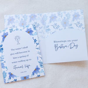 Baptism Card, Watercolor Flowers - Catholic Greeting Card - Physical Card