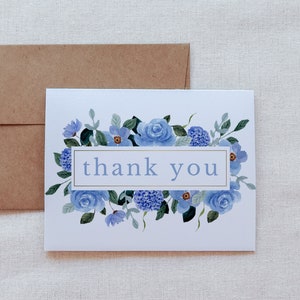 Thank You Card, Catholic Card, Blue Florals - Catholic Greeting Card - Physical Card