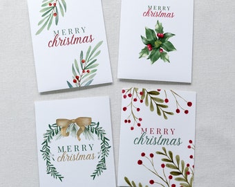 Boxed Set of Christmas Cards, Pine and Berries, Merry Christmas, Blank Inside Notecards - Catholic Christmas Card - Physical Card