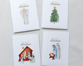 Boxed Set of Christmas Cards, Watercolor Nativity Scene, Merry Christmas, Blank Inside Notecards - Catholic Christmas Card - Physical Card