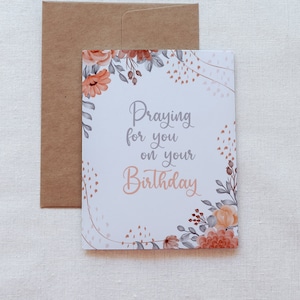 Birthday Card, Pink Floral Card, Catholic Birthday Card, Praying for You Card, Prayer Card - Catholic Greeting Card - Physical Card
