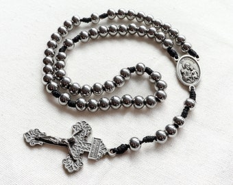 Stainless Steel Saint Joseph Paracord Rosary | Italian Silver tone Rosary Parts