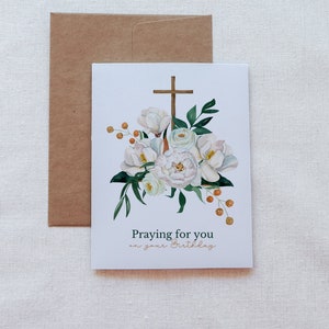 Birthday Card, White Floral Card, Catholic Birthday Card, Praying for You Card, Prayer Card - Catholic Greeting Card - Physical Card