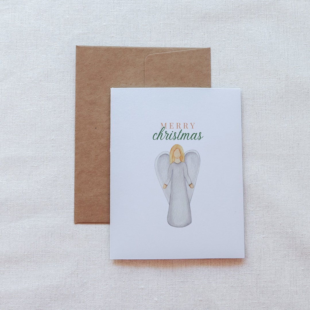 Watercolor Angel Christmas Card, Merry Christmas, Blank Inside Notecard ...