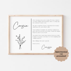 Personalised Gift for Cousin, Birthday Gift for Cousin, Unique Gift Idea, Last Minute Gift, Digital Download, Custom Gift for Cousin