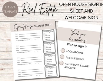 Open House Sign In Sheet | Open House Welcome Sign | Seller Questionnaire | Realtor Marketing | Open House Flyer | Open House Template
