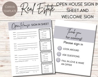 Open House Sign In Sheet | Open House Welcome Sign | Seller Questionnaire | Realtor Marketing | Open House Flyer | Open House Template