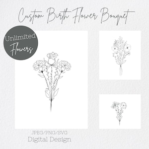 Benutzerdefinierte Geburt Blumenstrauß / unbegrenzte Blumen Blumenfamilie Stickerei Digital Tatto Design Druckbare Cricut Aufkleber JPEG PNG SVG