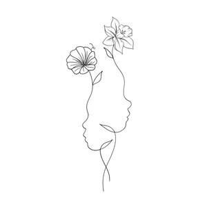 Custom Birth Flower Silhouette Portrait/ Minimalist Line Art Face Personalized Floral Outline from Photo/Memorial Gift Tattoo Design image 6