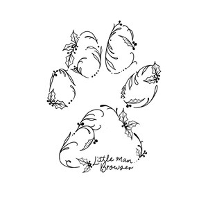 Custom Pet Memorial Paw Print Tattoo | Floral Cat Dog Loss Art | Minimalist Line Tattoo Digital Download SVG PNG JPEG Embroidery Patterns image 10