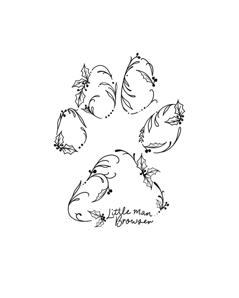Custom Pet Memorial Paw Print Tattoo | Floral Cat Dog Loss Art | Minimalist Line Tattoo Digital Download SVG PNG JPEG Embroidery Patterns image 10