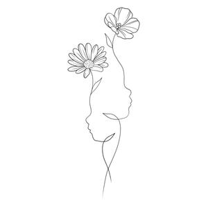 Minimalist Custom Birth Flower Baby Side Profile Silhouette Embroidery Pattern Digital Tattoo Design Fine Line Cricut Sticker SVG JPEG PNG