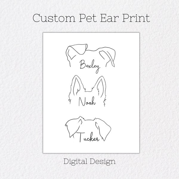 Minimalist Pet Ear Tattoo Design Custom Dog Line Art Digital Print JPEG SVG PNG