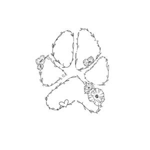 Custom Pet Memorial Paw Print Tattoo | Floral Cat Dog Loss Art | Minimalist Line Tattoo Digital Download SVG PNG JPEG Embroidery Patterns image 9