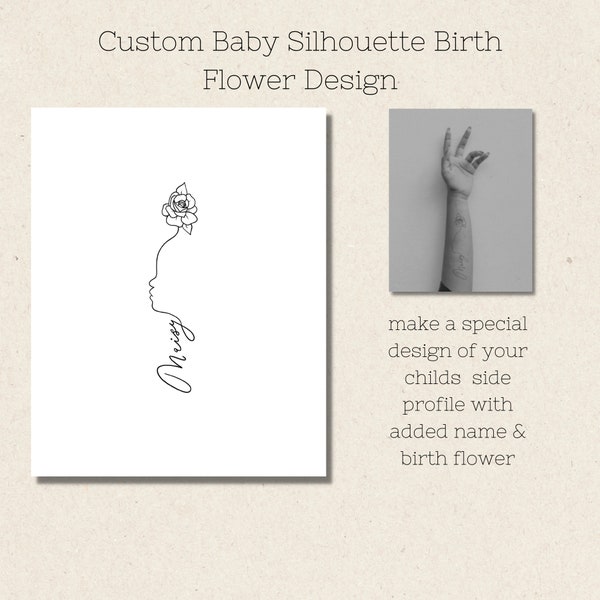 Custom Baby Side Profile Birth Flower Tattoo Elegant Minimalist Digital Design JPEG PNG SVG