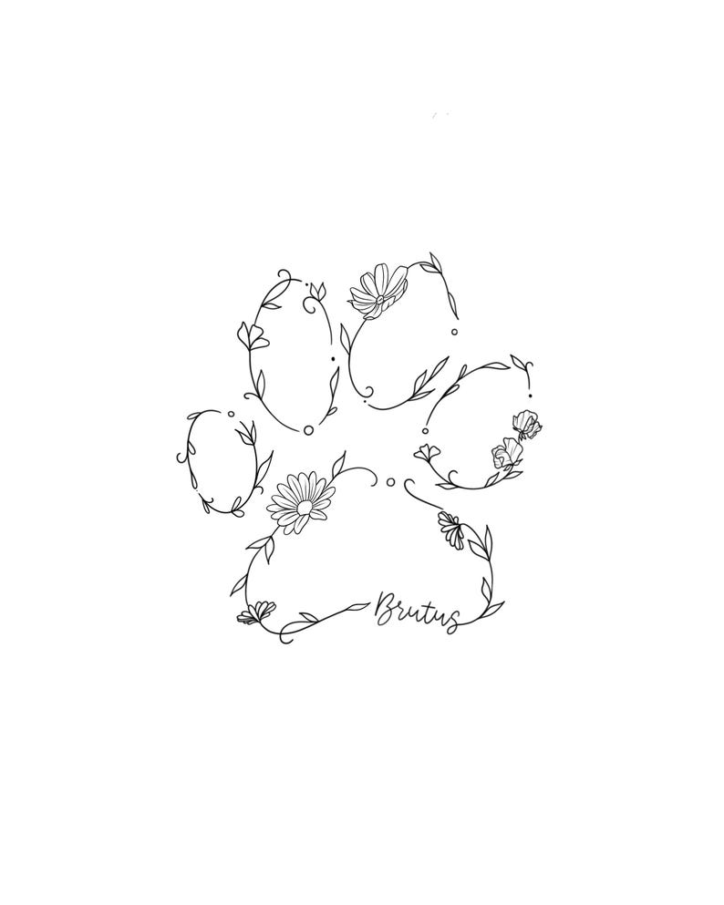 Custom Pet Memorial Paw Print Tattoo | Floral Cat Dog Loss Art | Minimalist Line Tattoo Digital Download SVG PNG JPEG Embroidery Patterns image 11