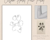 Custom Pet Memorial Paw Print Tattoo | Floral Cat Dog Loss Art | Minimalist Line Tattoo Digital Download SVG PNG JPEG Embroidery Patterns