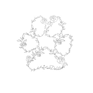 Custom Pet Memorial Paw Print Tattoo | Floral Cat Dog Loss Art | Minimalist Line Tattoo Digital Download SVG PNG JPEG Embroidery Patterns image 7