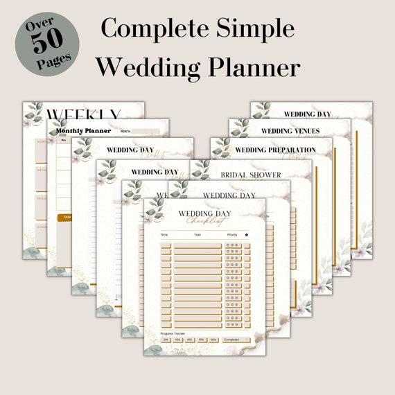 Simple Printable Wedding Planner Wedding Planner Kit Wedding Etsy