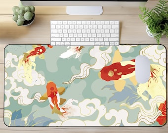 Japanese Koi Fish Desk Mat, XL Large Gaming Mouse Pad, Minimalist Japan Koi Carp Mousepad, Tokyo Anime Manga Mouse Mat, xxl RGB LED deskmat,