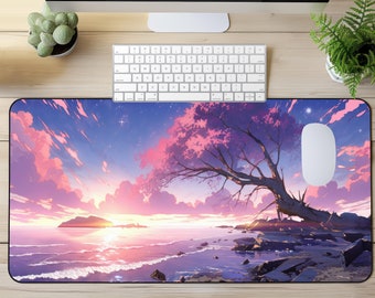 Cute Japanese Sakura Mouse pad, Japan Wildlife Desk Mat, Aesthetic Cherry Blossom Mouse mat, Cute Lofi xl LED RGB gaming mousepad, deskpad