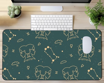 Zodiac Sign Gemini Mouse pad, Astrology star signs desk mat, Gemini Symbol, xl LED mouse pad, xxl RGB deskmat, large gaming keyboard mat,