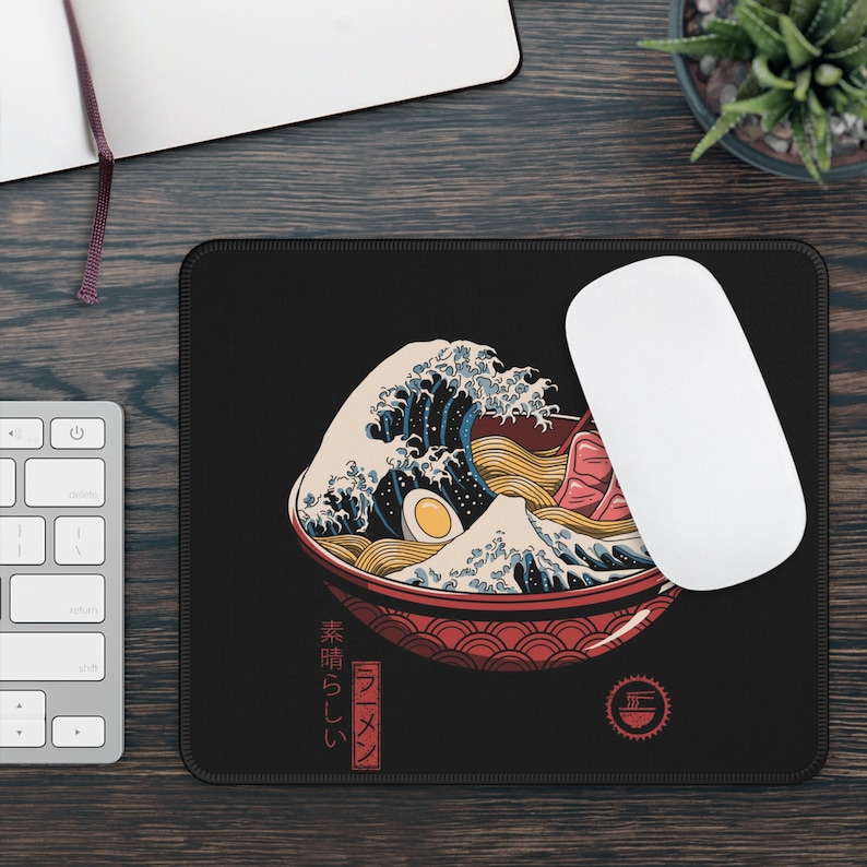 Japanese Ramen Bowl Great Wave off Kanagawa Desk Mat, Minimalist Japanese Waves Mouse Pad, XXL