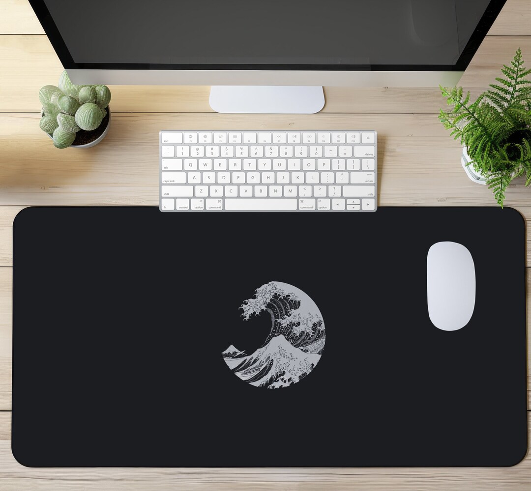 Minimalistic Manga Great Wave off Kanagawa Desk Mat, Minimalist Japanese Waves Mouse Pad, XXL
