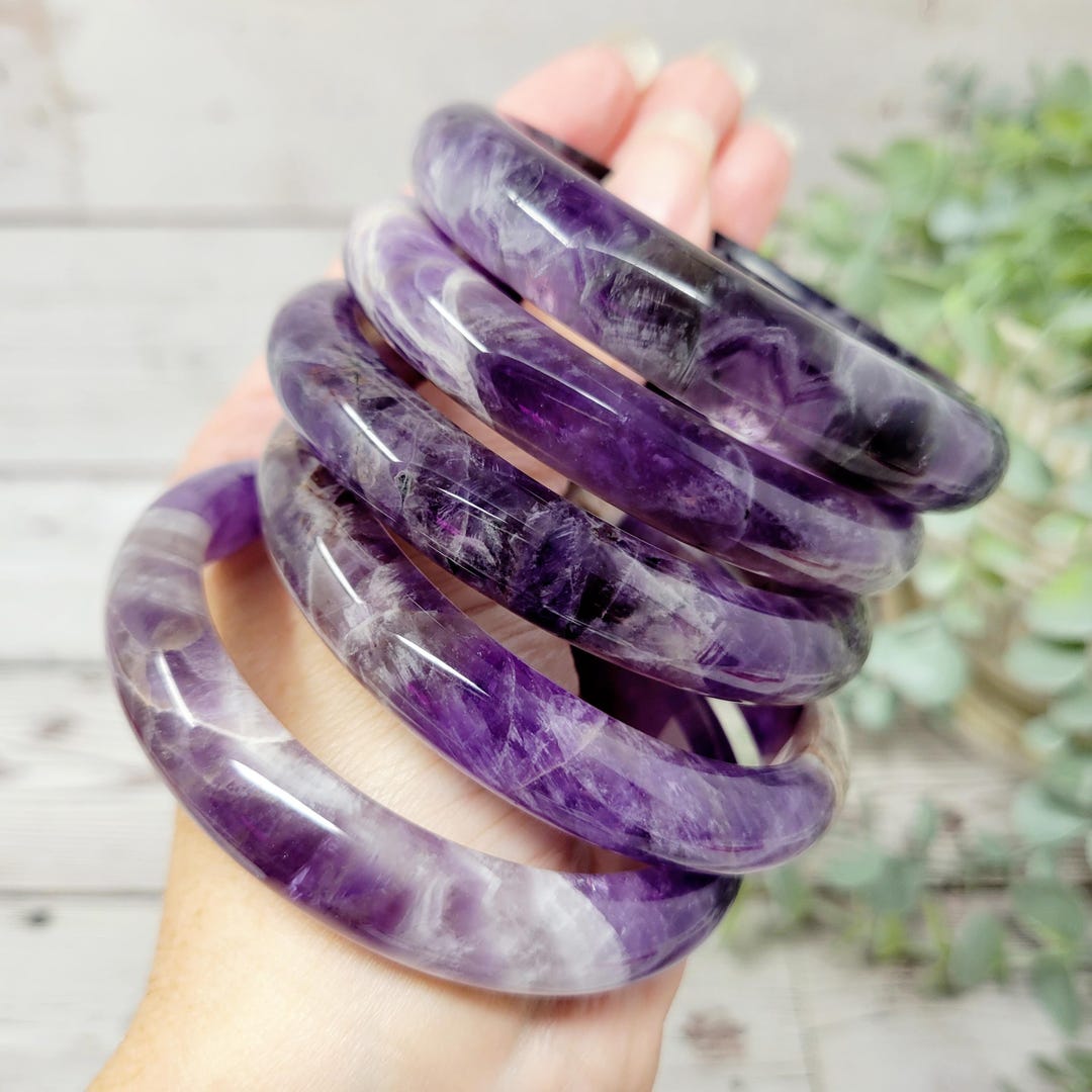Natural Amethyst Bangle Bracelets, Dream Amethyst Crystal, Gemstone ...